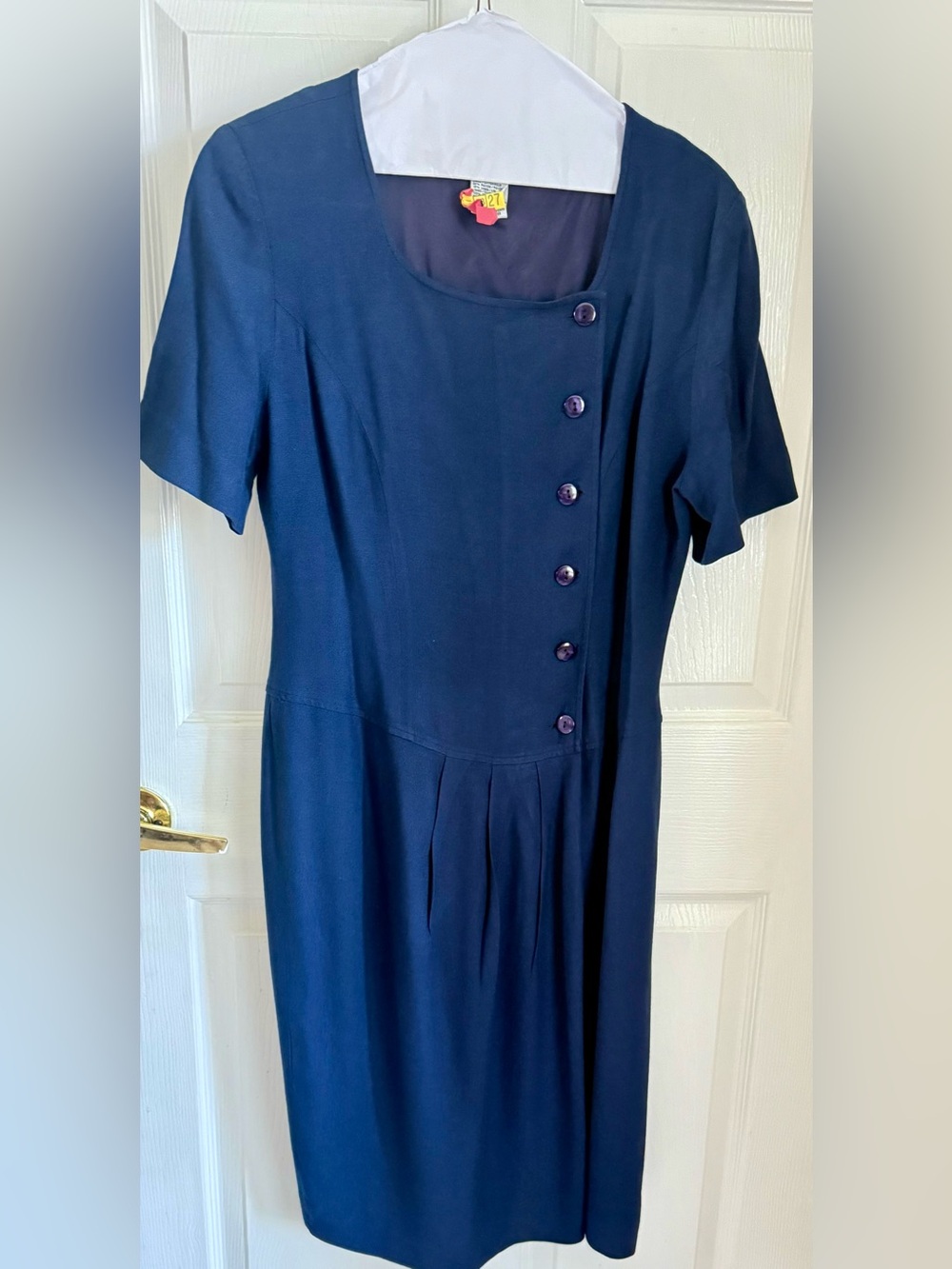 Vintage Talbots Navy Blue Asymmetric Button Front Dress - Size 12